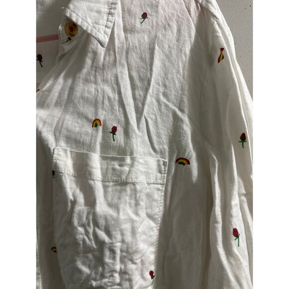 Scott Csoke for Anthropologie Romy Relaxed Button Down Small white rainbow roses - Picture 3 of 8
